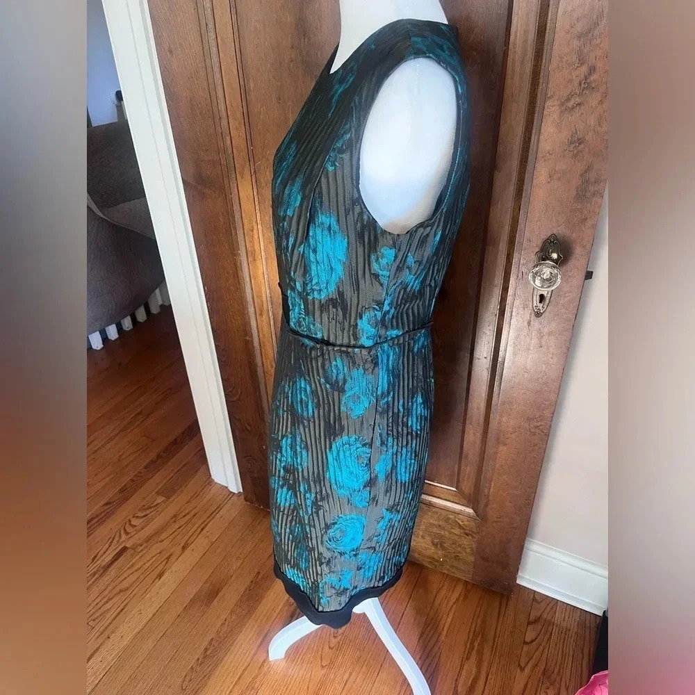 Carmen Marc Valvo Gray and Blue Floral Sleeveless Midi Dress Women Size‎ 8 - Picture 5 of 10